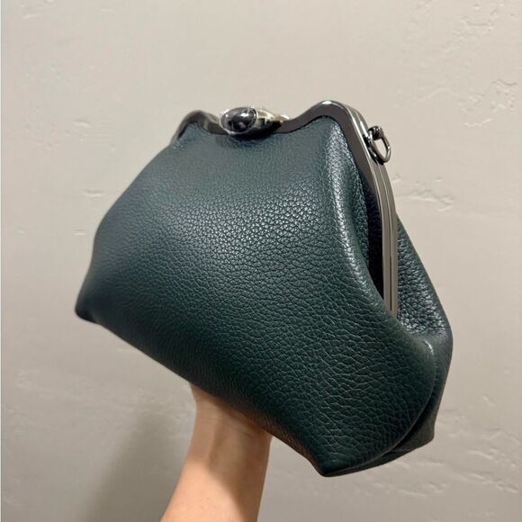 Dark Green Premium Togo Calfskin Handmade Custom Metal Frame Handbag & 2 Straps - Picture 12 of 16